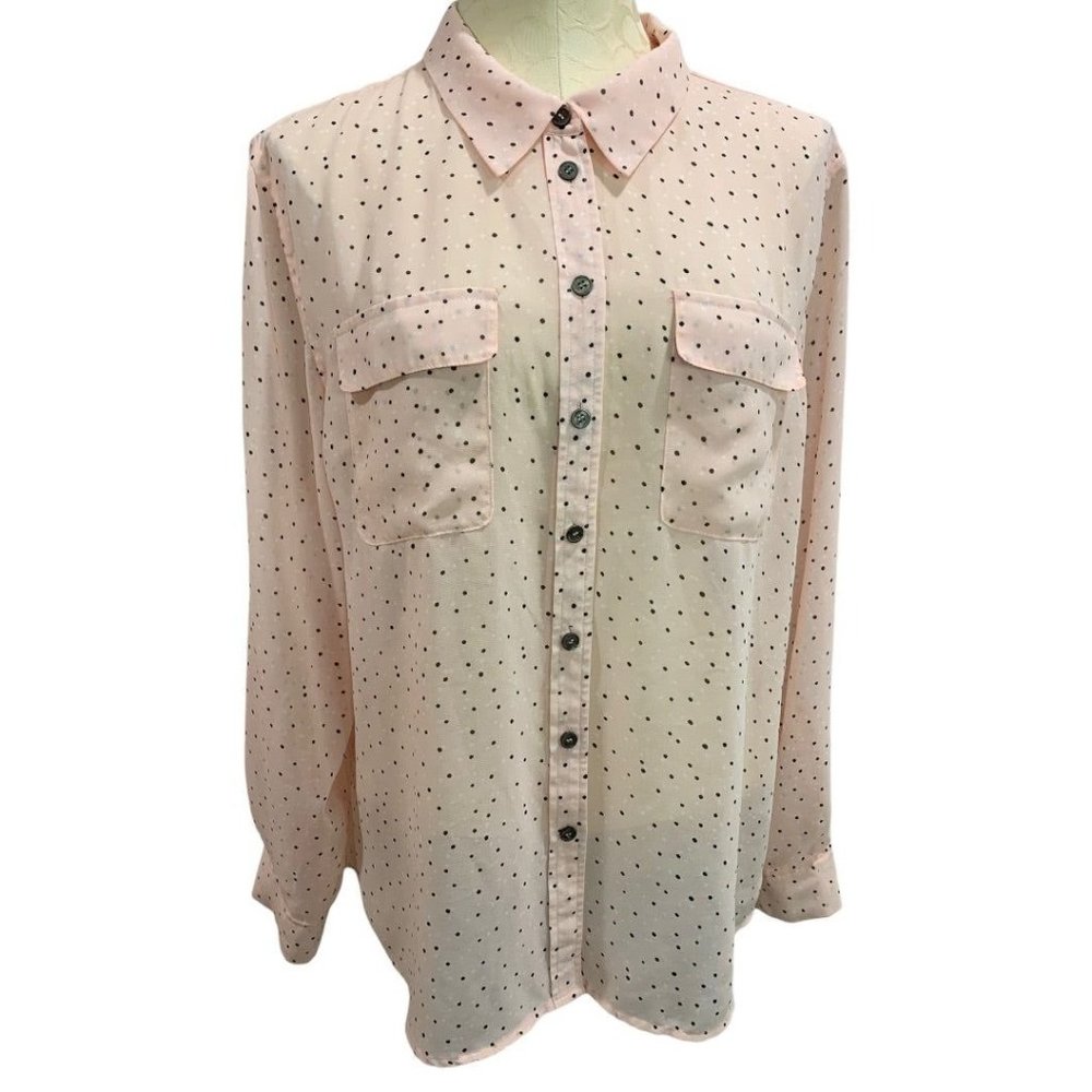 Large Two by Vince Camuto Women's Sheer Pink‎ Button Up Blouse